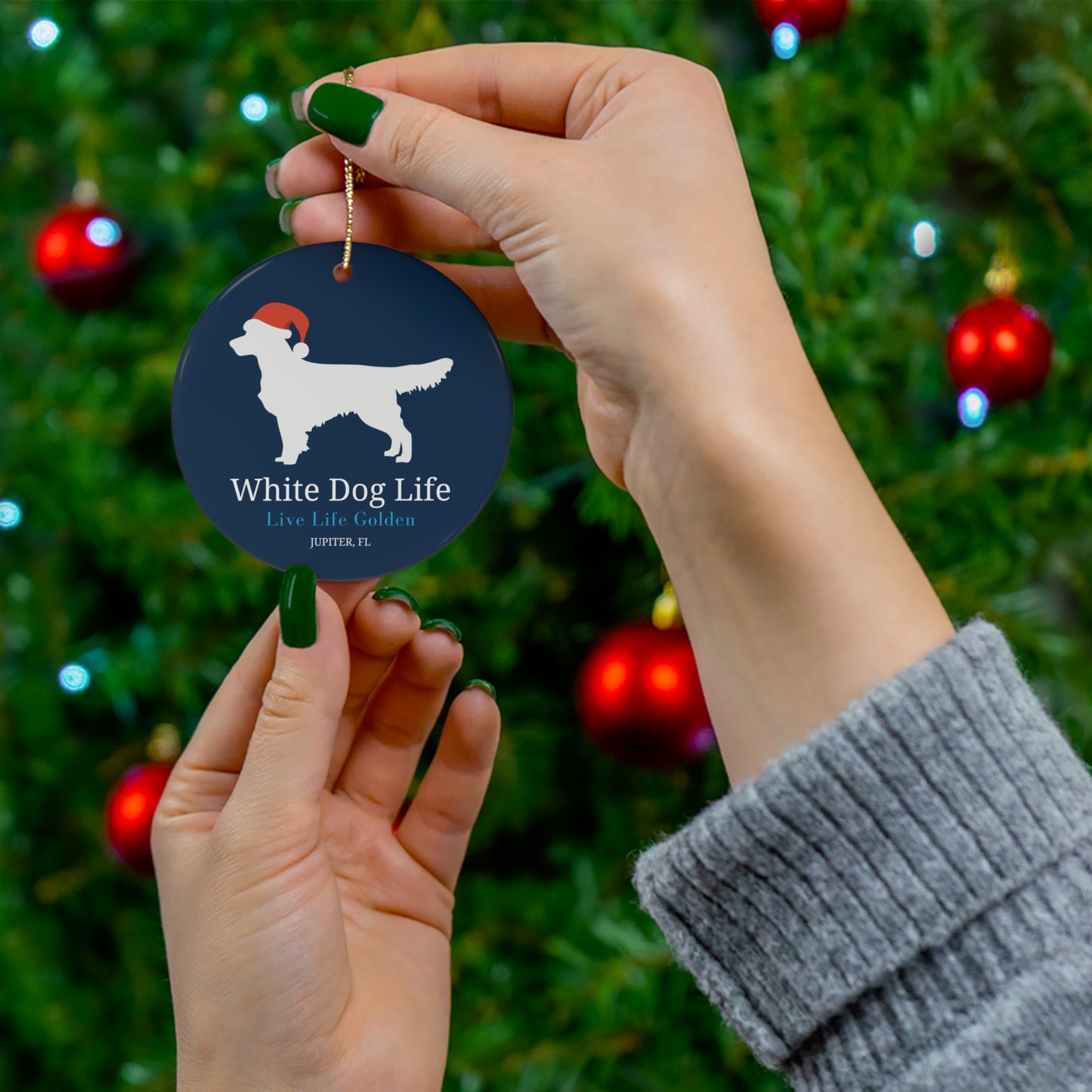 Ceramic Ornament - White Dog Christmas Ornament